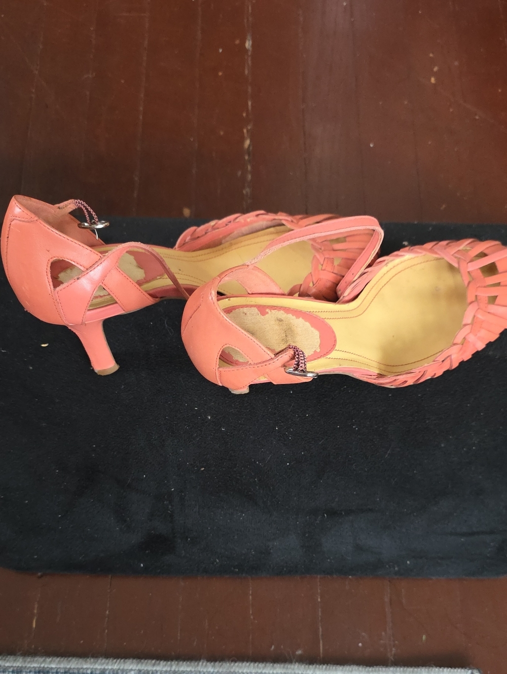 Women’s Coral Pink Strappy Kitten Heel Pumps